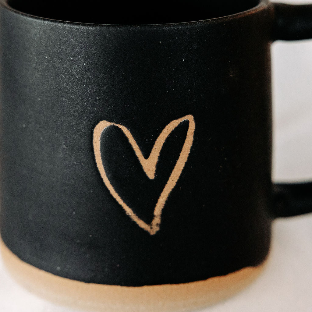 Matte Black Pottery Heart Mug/Valentines Day Gift