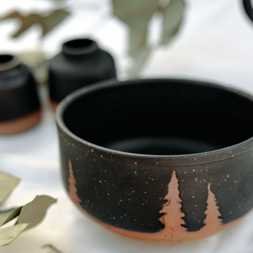 Evergreen Black Pottery Serving Bowl/Nesting Bowl