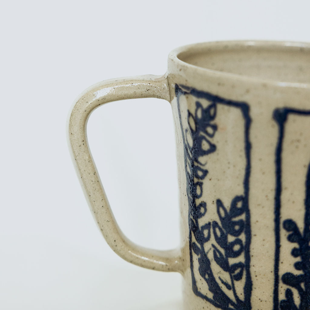 Handmade Botanical Pottery Mug - Made in Canada - Blue Floral Ceramic Coffee Cup - Wheel Thrown Stoneware Mug