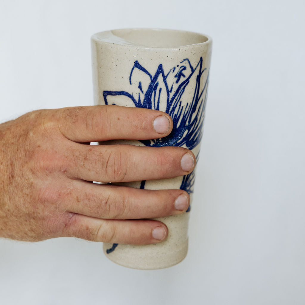 Iced Coffee To Go Cup - Product of Canada - Handmade Blue Floral To Go Mug