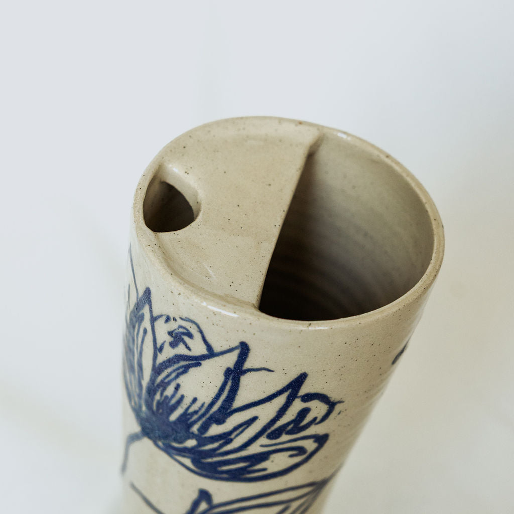 Iced Coffee To Go Cup - Product of Canada - Handmade Blue Floral To Go Mug