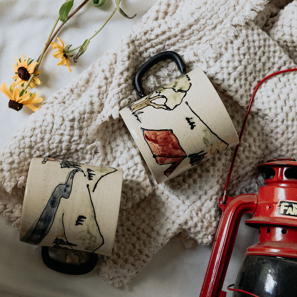 Camping Scene Mug - Product of Canada - Painted Pottery Mug