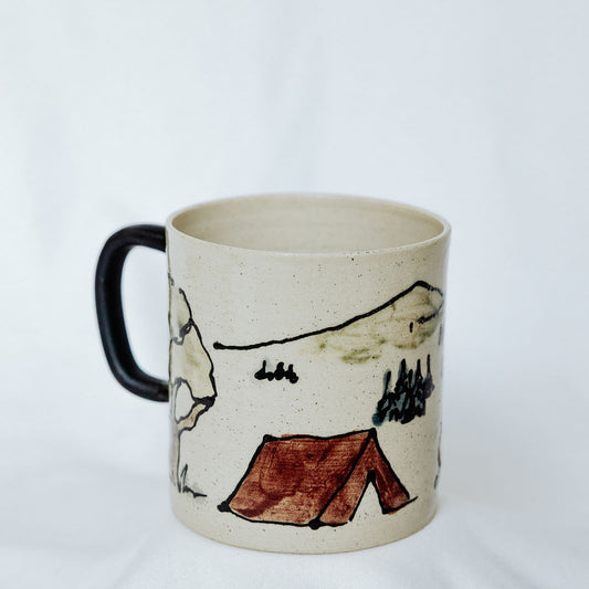 Camping Scene Mug - Product of Canada - Painted Pottery Mug