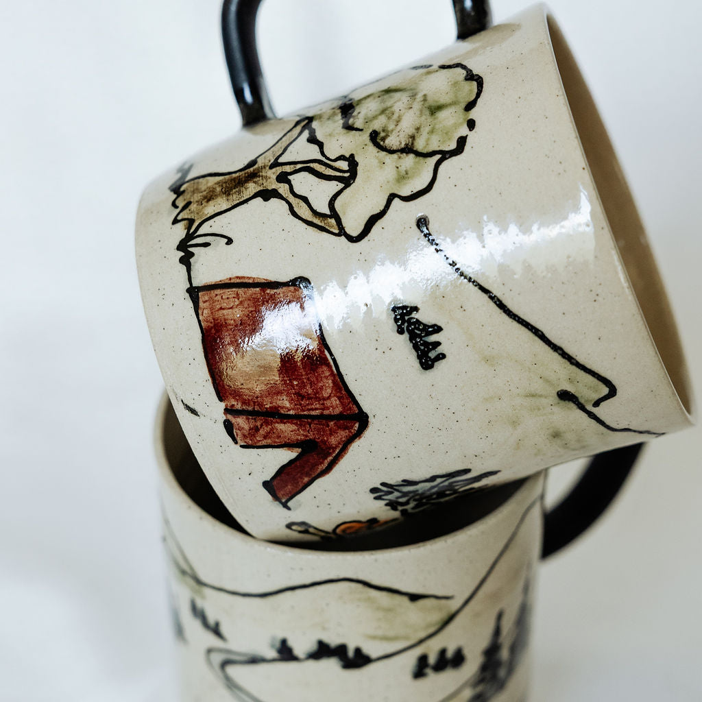 Camping Scene Mug - Product of Canada - Painted Pottery Mug