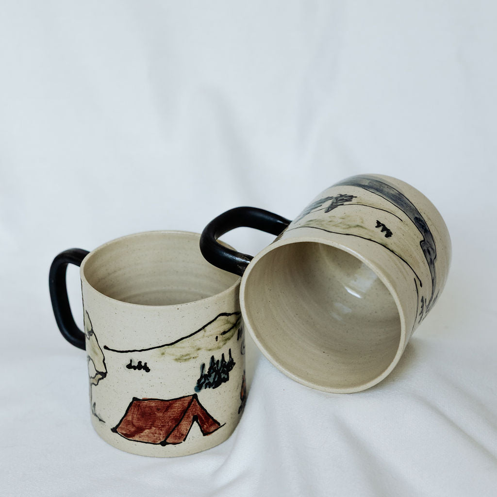 Camping Scene Mug - Product of Canada - Painted Pottery Mug