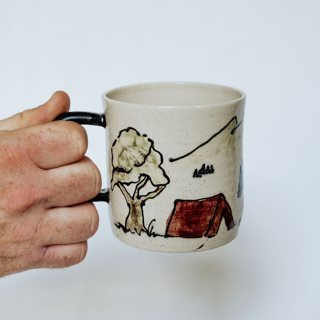 Camping Scene Mug - Product of Canada - Painted Pottery Mug