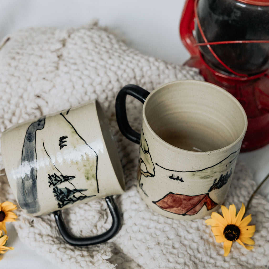 Camping Scene Mug - Product of Canada - Painted Pottery Mug