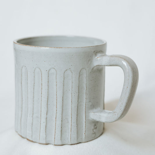 White Carved Mug - Carved Mugs - Pottery Handmade - Striped Mugs - Ceramic Mugs