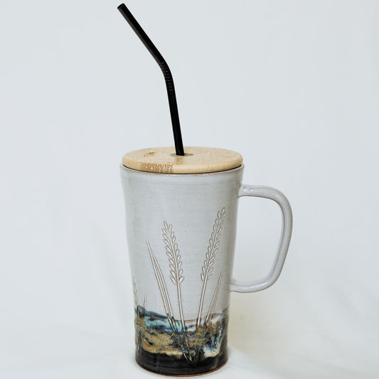 Iced Coffee To Go Cup - Product of Canada - Pottery Mug Design - Carved Wheat