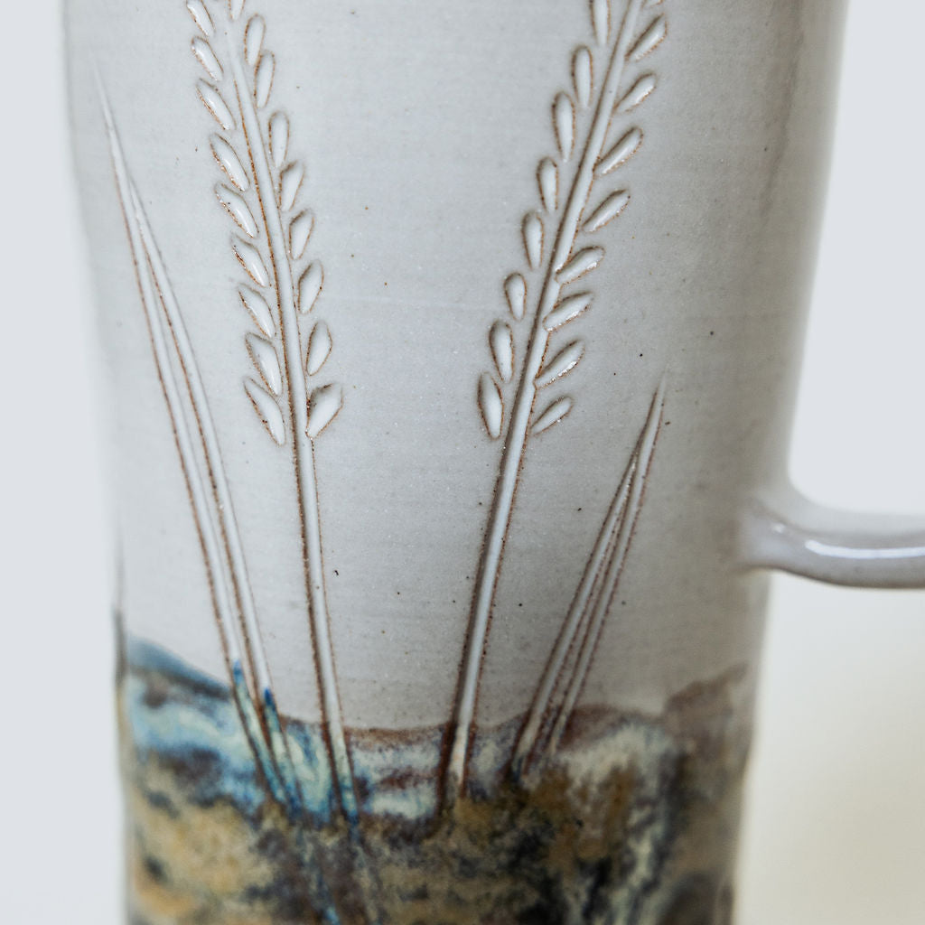 Iced Coffee To Go Cup - Product of Canada - Pottery Mug Design - Carved Wheat