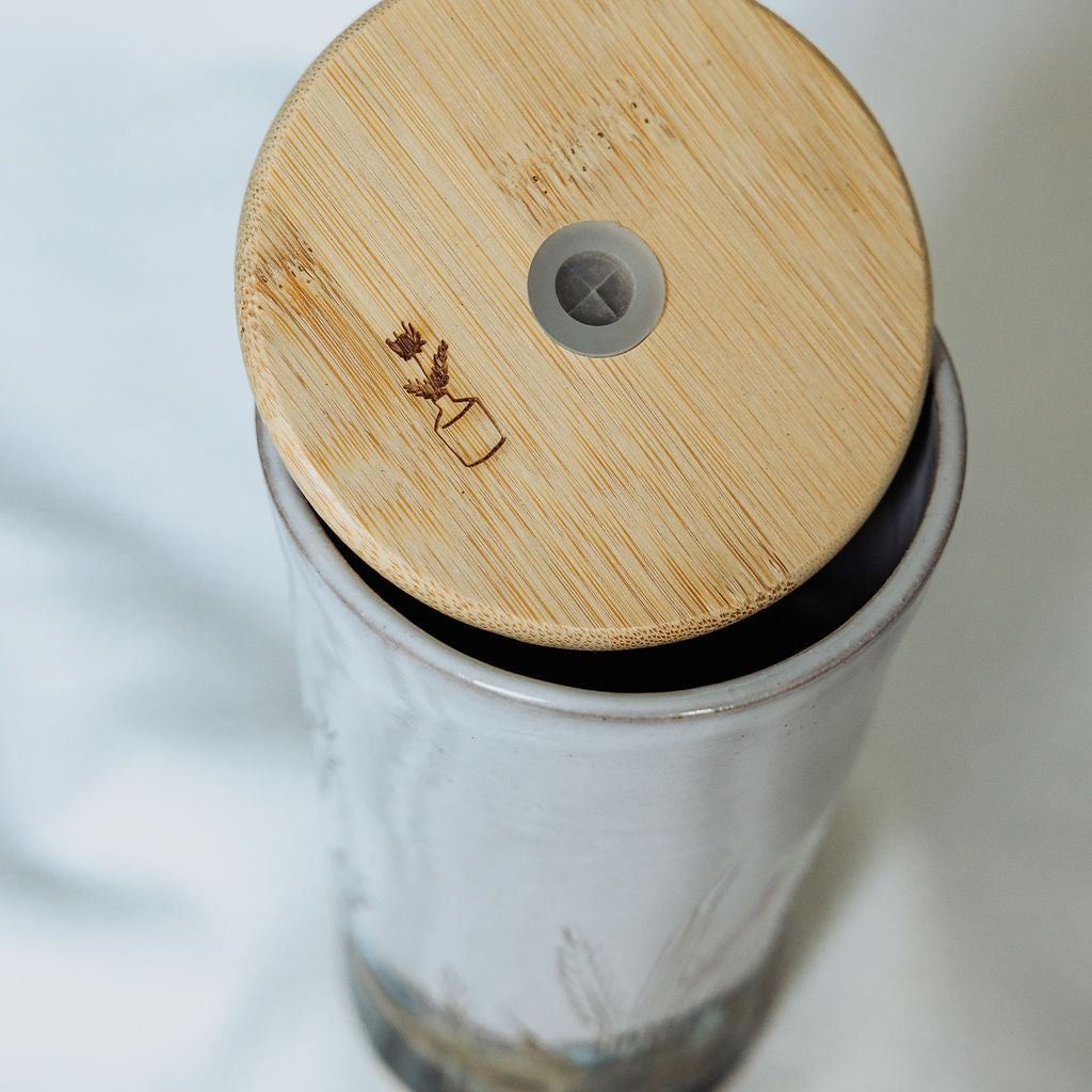 Iced Coffee To Go Cup - Product of Canada - Pottery Mug Design - Carved Wheat