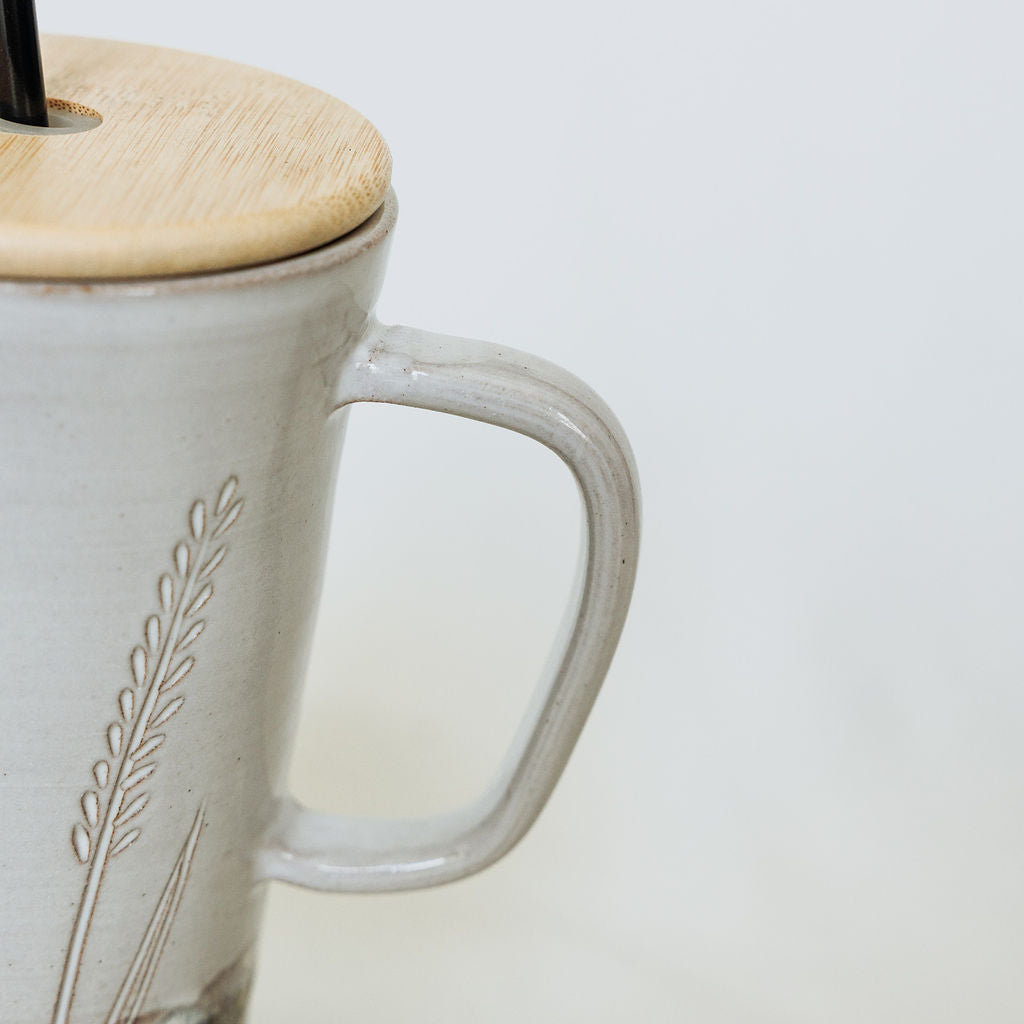 Iced Coffee To Go Cup - Product of Canada - Pottery Mug Design - Carved Wheat