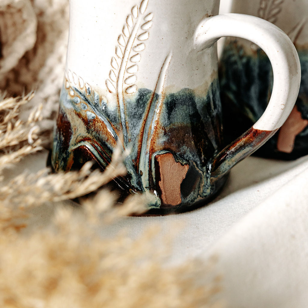 Manitoba Mug with Carved Wheat and Local Clay