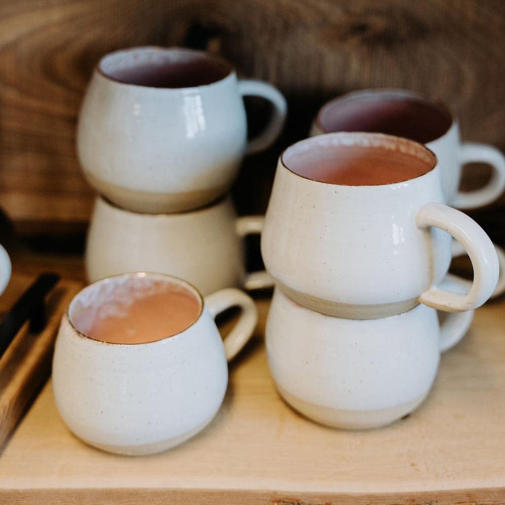 Pink and White Pottery Coffee Mug with Gold Rim