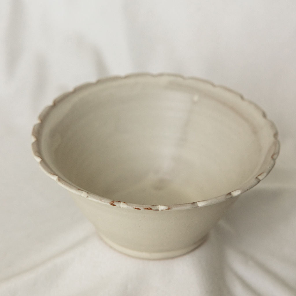 Handmade Rippled Cream Serving Bowl - Made in Canada - Wheel Thrown Stoneware