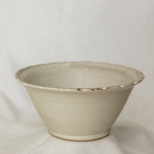 Handmade Rippled Cream Serving Bowl - Made in Canada - Wheel Thrown Stoneware