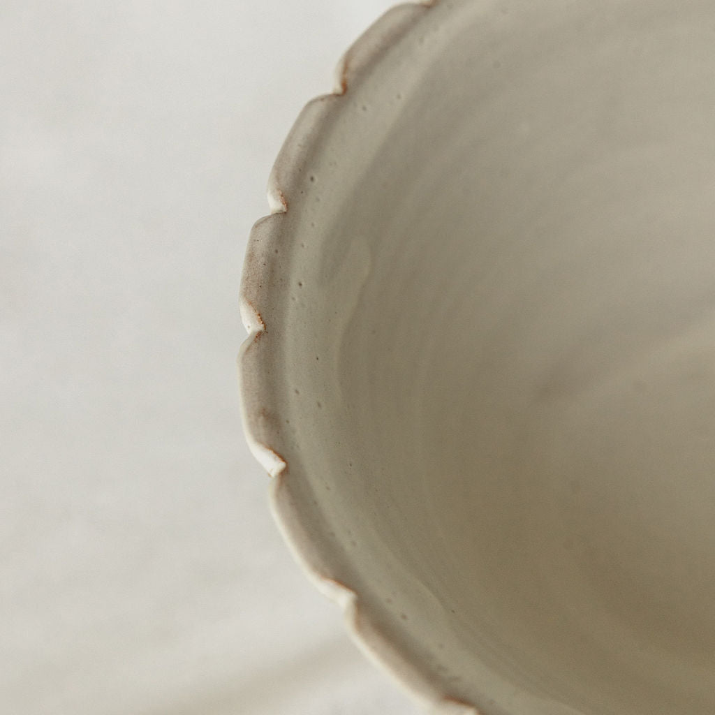 Handmade Rippled Cream Serving Bowl - Made in Canada - Wheel Thrown Stoneware