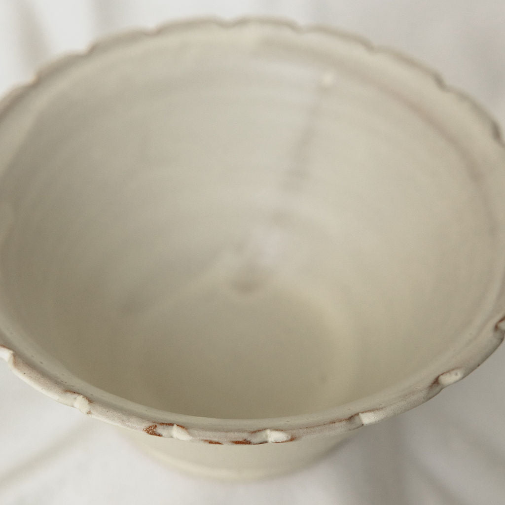 Handmade Rippled Cream Serving Bowl - Made in Canada - Wheel Thrown Stoneware
