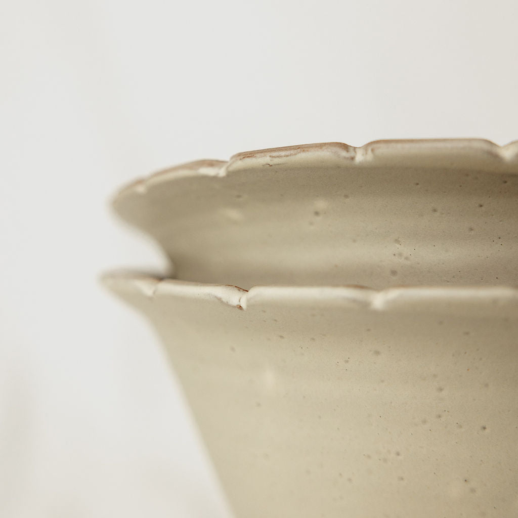 Handmade Rippled Cream Serving Bowl - Made in Canada - Wheel Thrown Stoneware