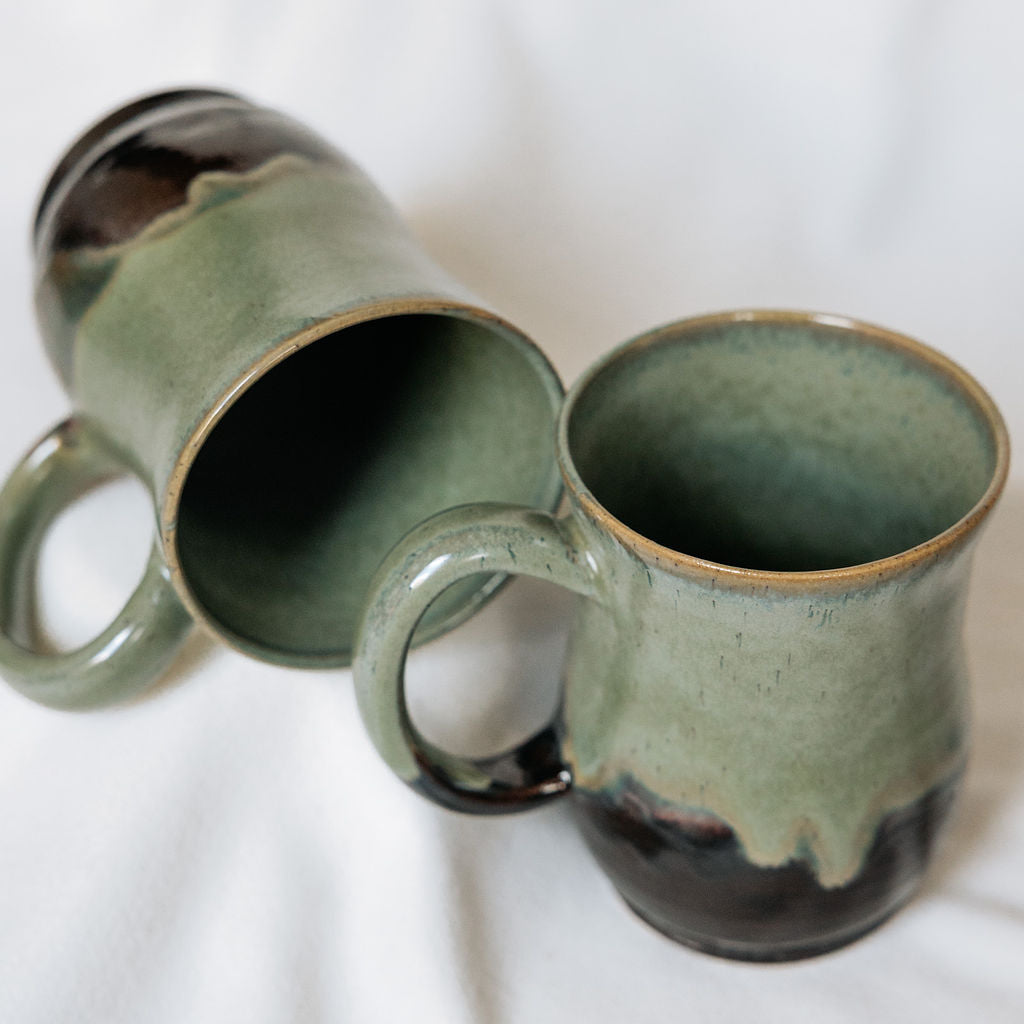 Green Glazed Pottery, Green Cups, Mugs Green