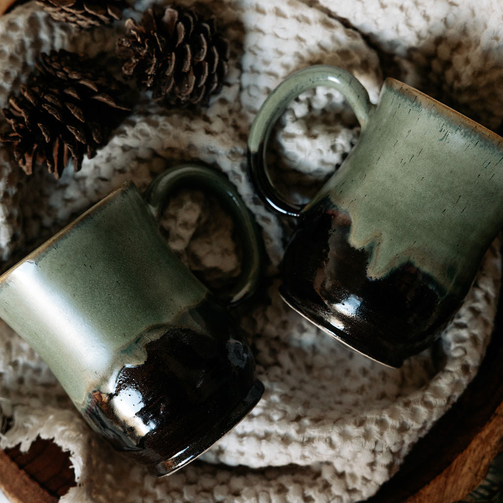 Green Glazed Pottery, Green Cups, Mugs Green
