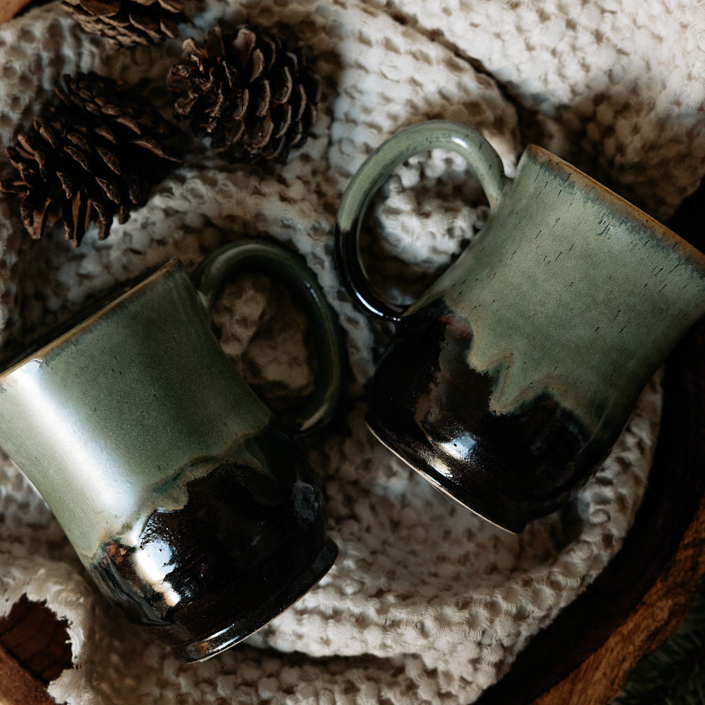 Green Glazed Pottery, Green Cups, Mugs Green