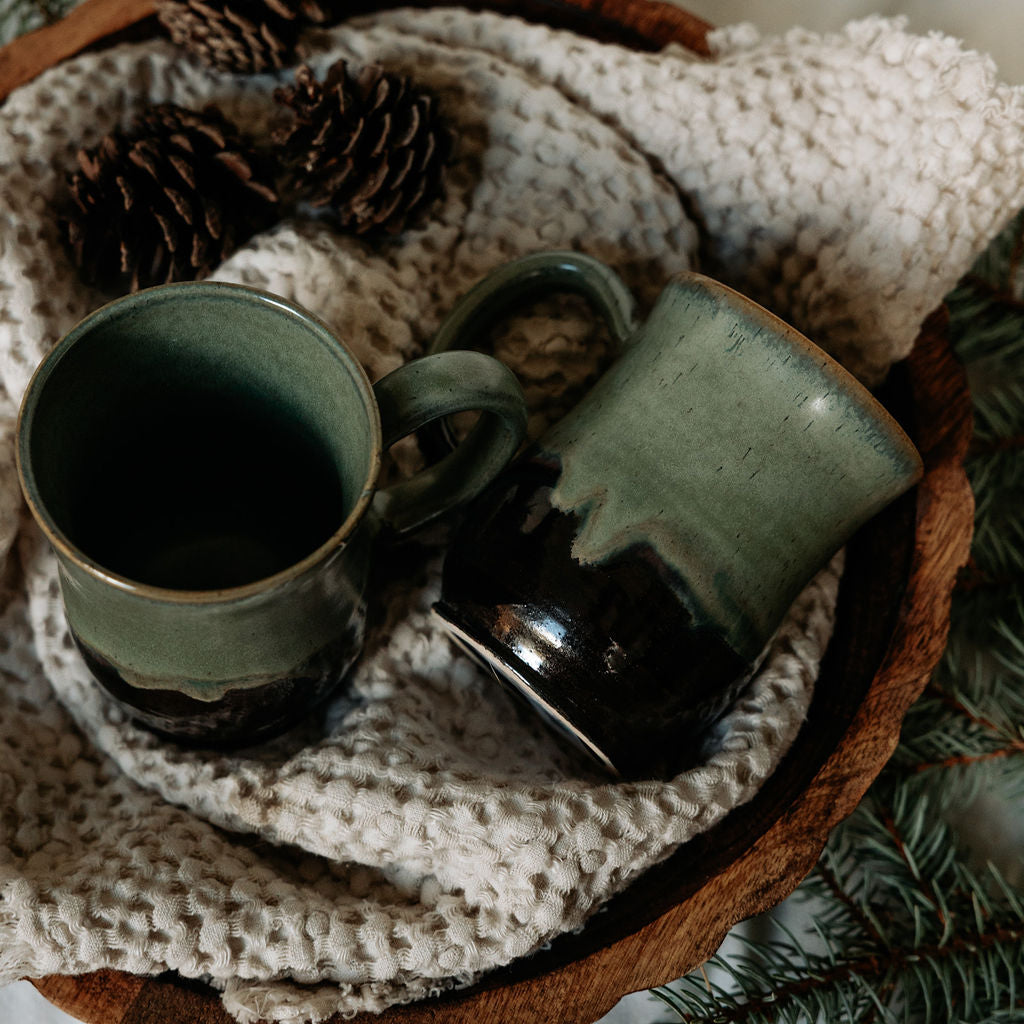 Green Glazed Pottery, Green Cups, Mugs Green