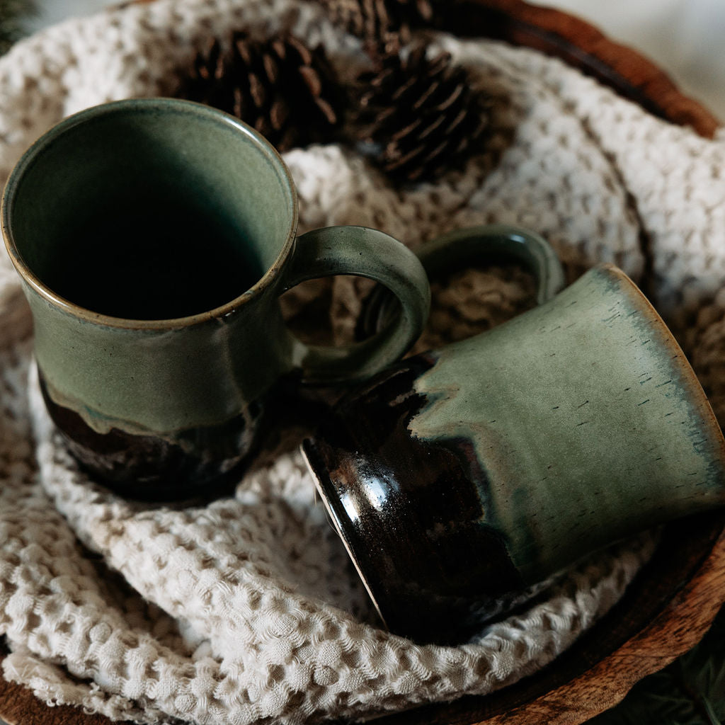 Green Glazed Pottery, Green Cups, Mugs Green