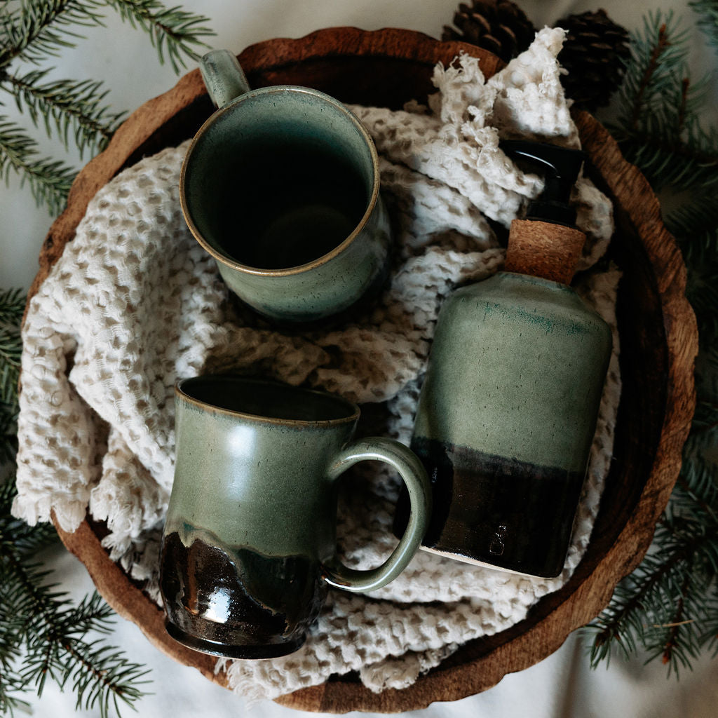 Green Glazed Pottery, Green Cups, Mugs Green