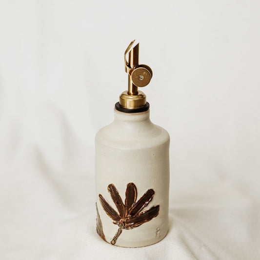 Handmade Fall Floral Oil Dispenser - Made in Canada - Hand Thrown Stoneware