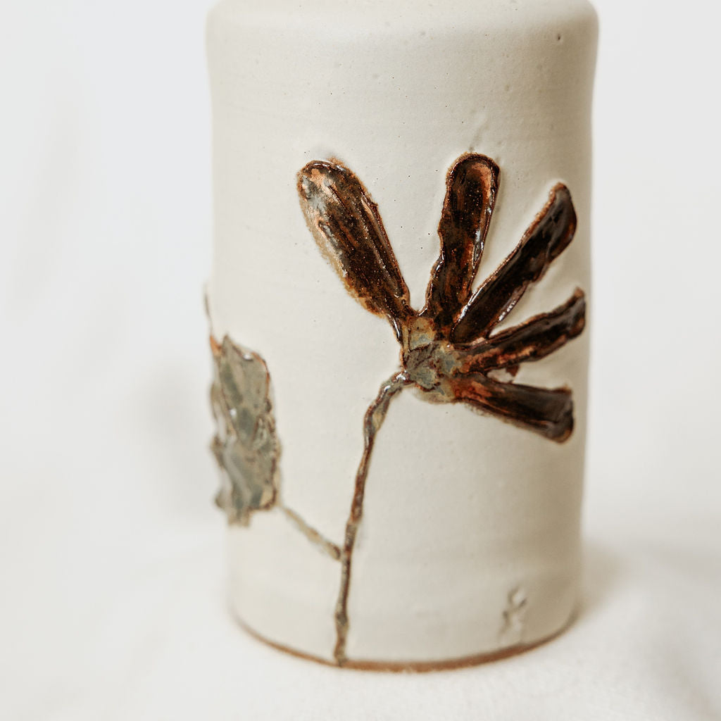 Handmade Fall Floral Oil Dispenser - Made in Canada - Hand Thrown Stoneware