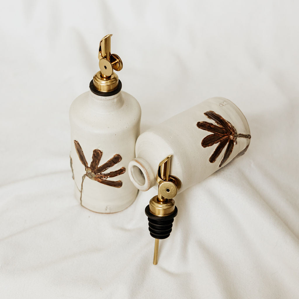 Handmade Fall Floral Oil Dispenser - Made in Canada - Hand Thrown Stoneware