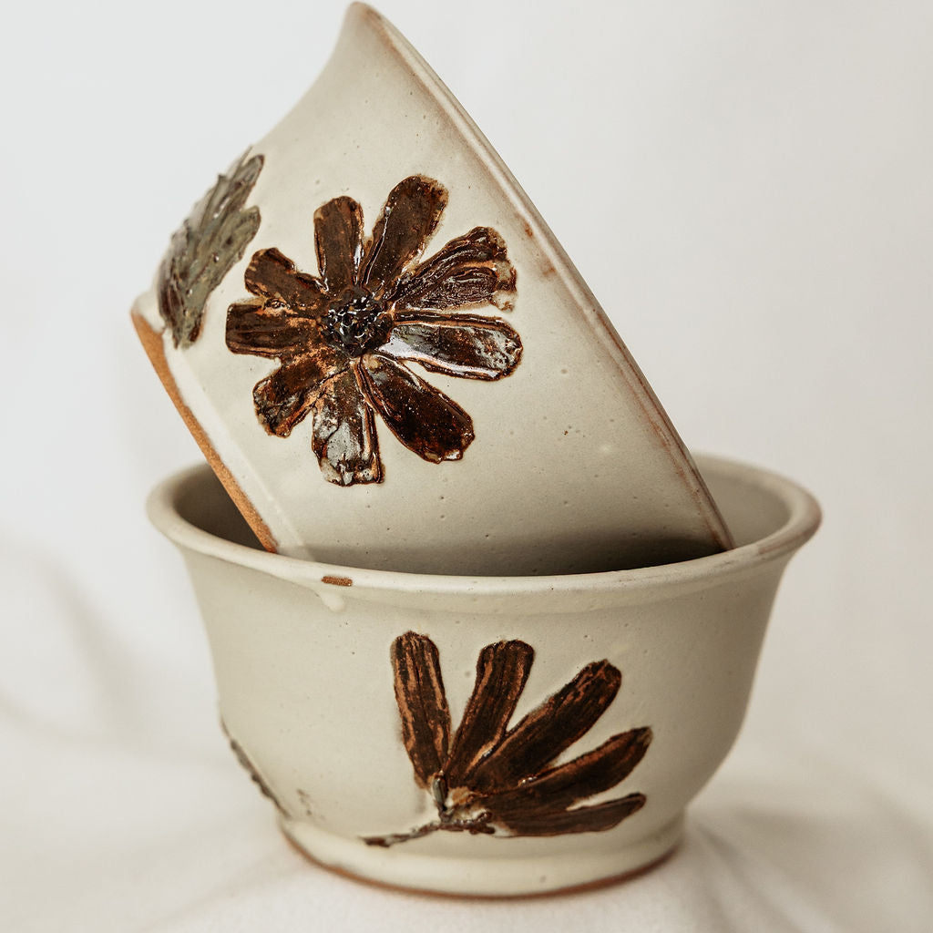 Fall Floral Serving Bowl - Made in Canada - Wheel Thrown Stoneware