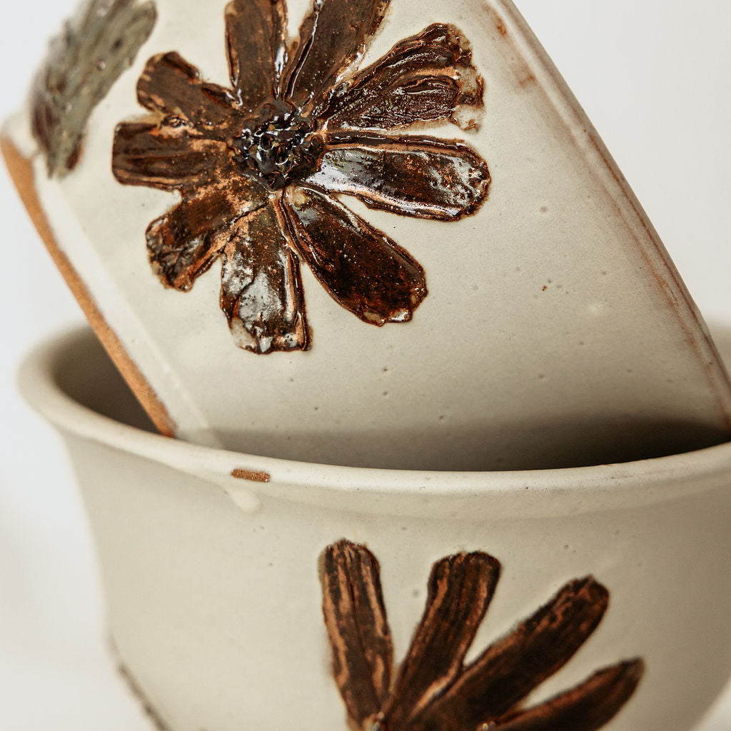 Fall Floral Serving Bowl - Made in Canada - Wheel Thrown Stoneware