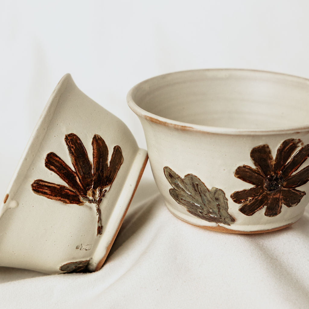 Fall Floral Serving Bowl - Made in Canada - Wheel Thrown Stoneware