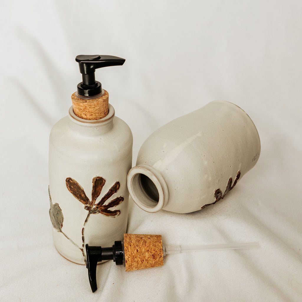 Handmade Fall Floral Soap Dispenser - Made in Canada - Hand Thrown Stoneware (Copy)