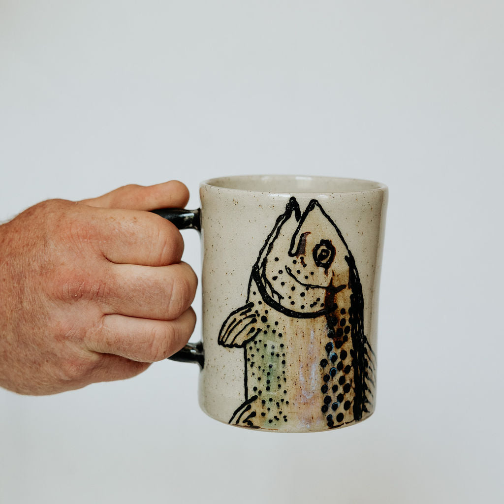 Fish Mug, Trout Mug Christmas Gifts for Dad, Fisherman Gift, Trout Lover Gift for Husband, Trout Fishing Pottery Mug for Fathers Day Gifts from Kids (Copy)