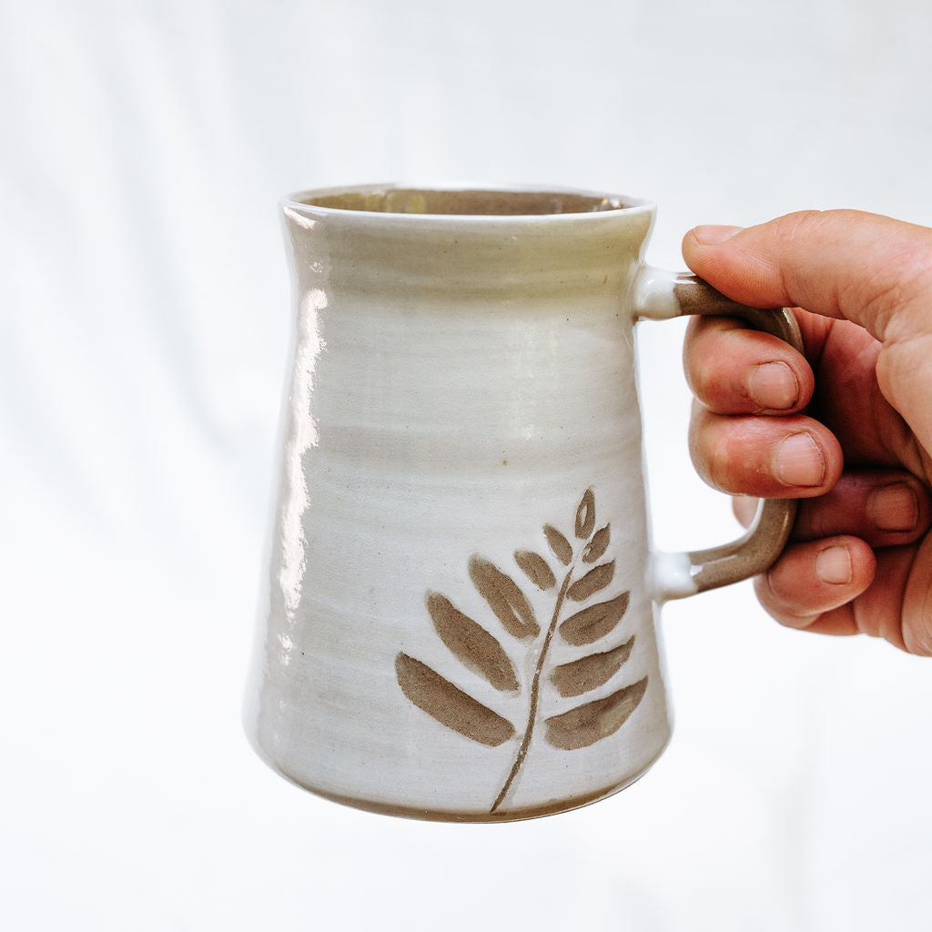 Brown Fern Leaf in Cream Pottery Mug