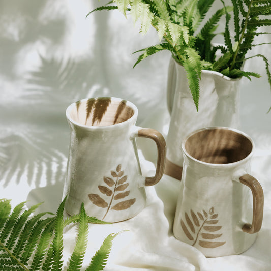 Brown Fern Leaf in Cream Pottery Mug