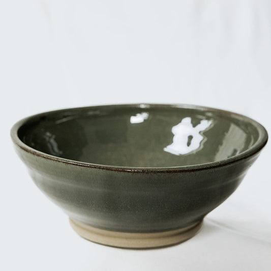 Handmade Glossy Green Pottery Serving Bowl | Ceramic Salad Bowl | Large Stoneware Serving Dish | Handmade in Canada