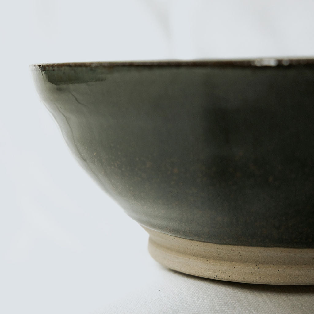 Handmade Glossy Green Pottery Serving Bowl | Ceramic Salad Bowl | Large Stoneware Serving Dish | Handmade in Canada