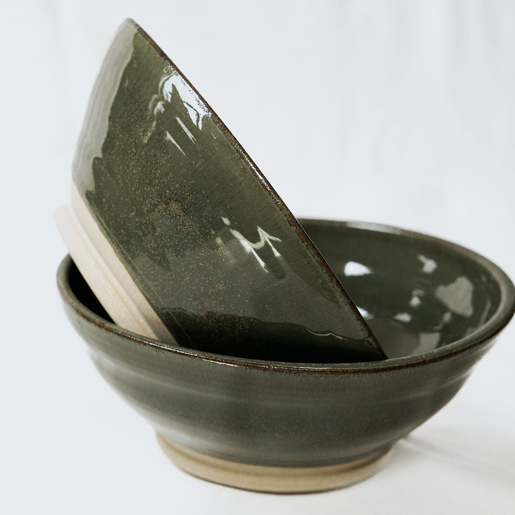 Handmade Glossy Green Pottery Serving Bowl | Ceramic Salad Bowl | Large Stoneware Serving Dish | Handmade in Canada