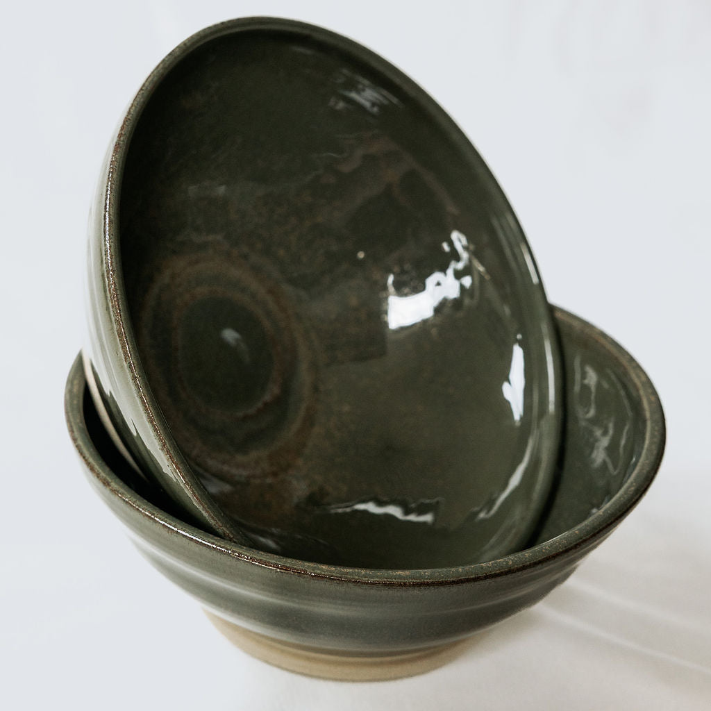 Handmade Glossy Green Pottery Serving Bowl | Ceramic Salad Bowl | Large Stoneware Serving Dish | Handmade in Canada