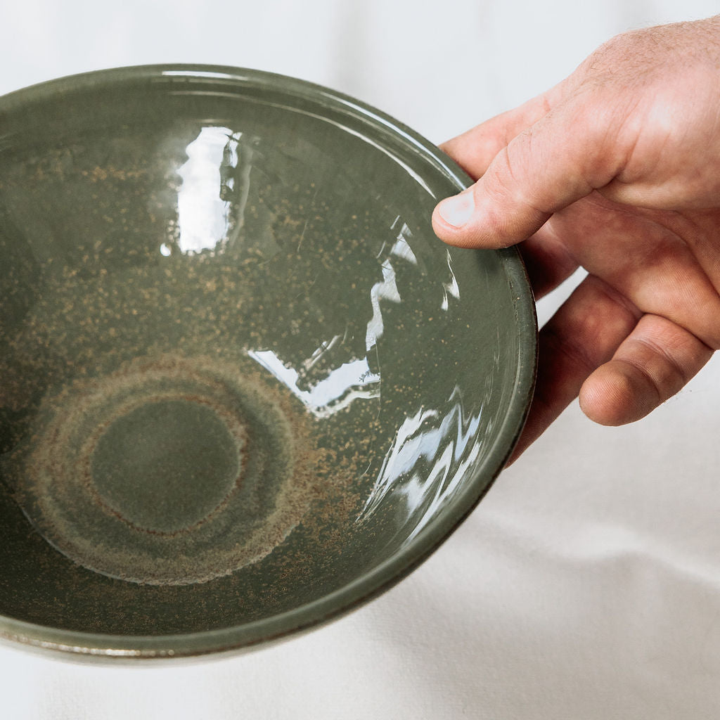 Handmade Glossy Green Pottery Serving Bowl | Ceramic Salad Bowl | Large Stoneware Serving Dish | Handmade in Canada