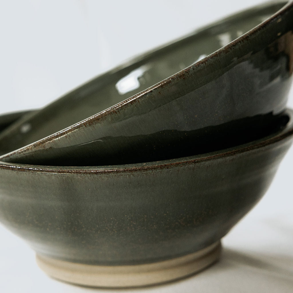 Handmade Glossy Green Pottery Serving Bowl | Ceramic Salad Bowl | Large Stoneware Serving Dish | Handmade in Canada