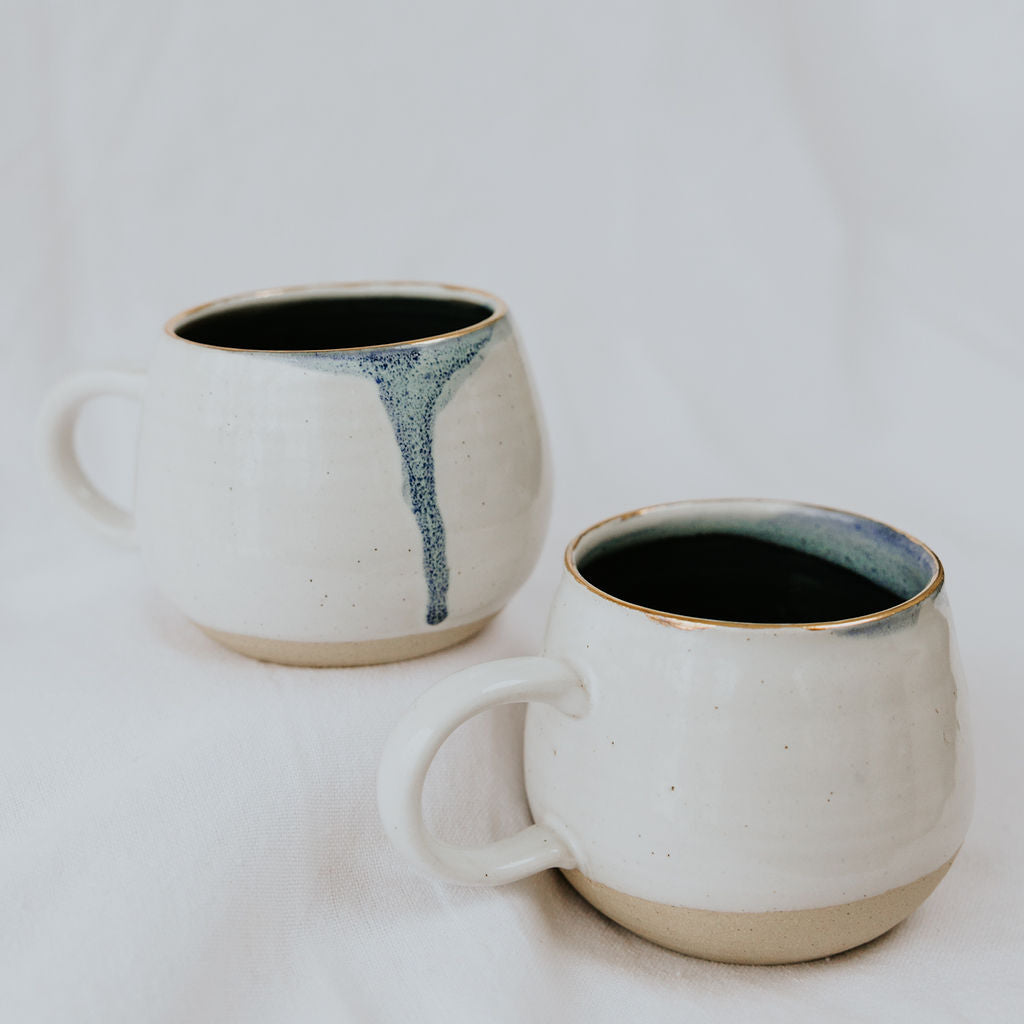 Teal and White Pottery Mug Handmade in Manitoba