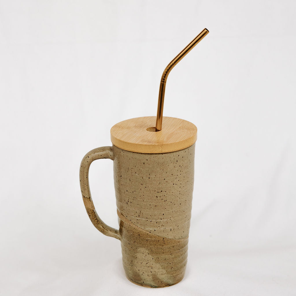Lidded Pottery Mug in the Silver Willow Style (Mug Only, Lid and Straw not Included)