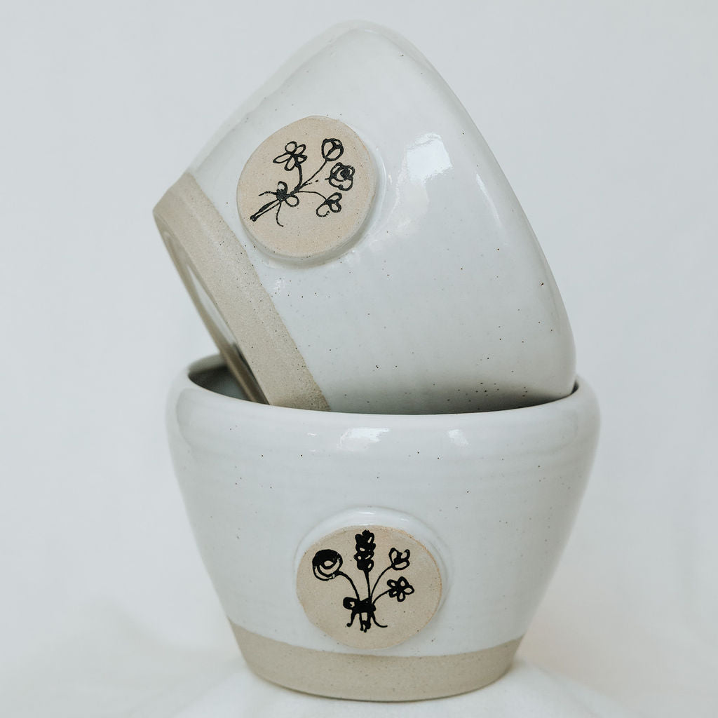 Bowl- Flower Pot- Handdrawn Bowl for Decor, Storage, or Flowers