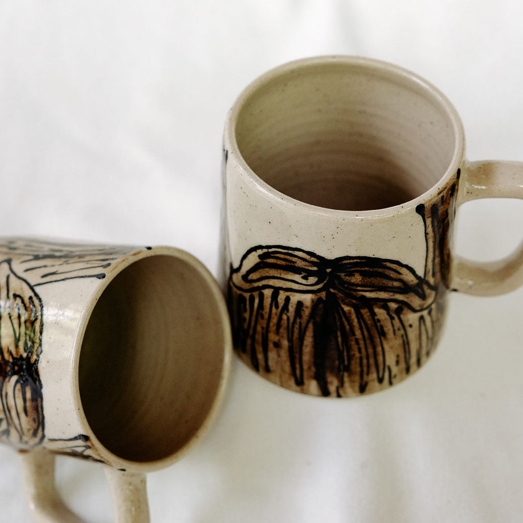 Hand Drawn Moustache Pottery Mug for Dad