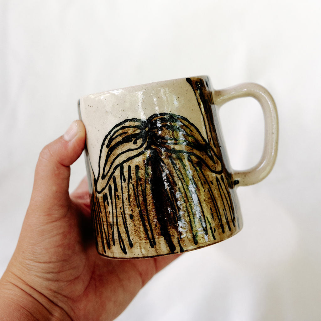 Hand Drawn Moustache Pottery Mug for Dad